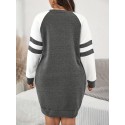 Plus Size Color Block Dress, Casual Raglan Sleeve Crew Neck Dress For Spring & Fall, Women's Plus Size Clothing