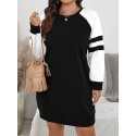 Plus Size Color Block Dress, Casual Raglan Sleeve Crew Neck Dress For Spring & Fall, Women's Plus Size Clothing