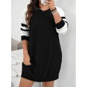 Plus Size Color Block Dress, Casual Raglan Sleeve Crew Neck Dress For Spring & Fall, Women's Plus Size Clothing