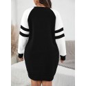 Plus Size Color Block Dress, Casual Raglan Sleeve Crew Neck Dress For Spring & Fall, Women's Plus Size Clothing